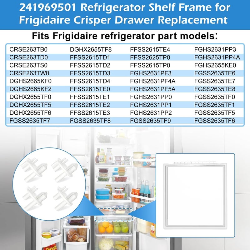Alvar UPGRADED 241969501 Refrigerator Shelf Frame Compatible with Frigidaire Shelf Replacement Parts Crisper Drawer Pan Cover with 241993101 & 241993001 Crisper Cover Support LFSS2612TF0, FFSS2615TS0 Shelf - Image 5